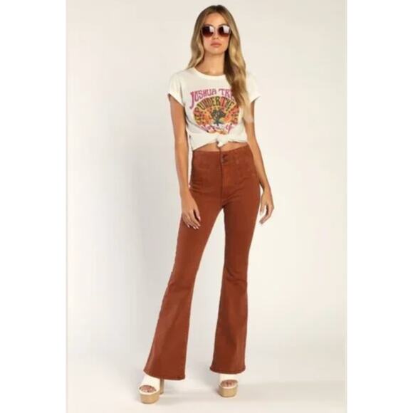 We The Free Jayde High Rise Corduroy Flare Pants Womens 28 Short Rust Stretch - Picture 8 of 9